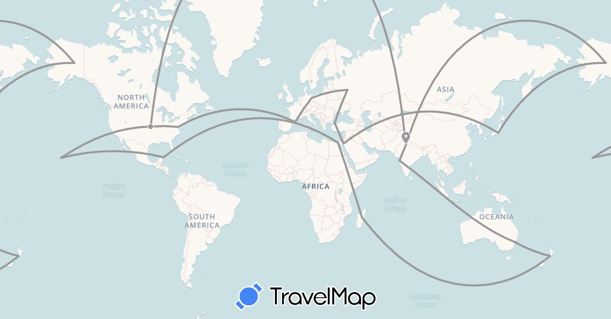 TravelMap itinerary: driving, plane in Australia, Germany, Egypt, Spain, Hong Kong, Israel, India, Japan, Madagascar, Mexico, New Zealand, Russia, Turkey, United States (Africa, Asia, Europe, North America, Oceania)